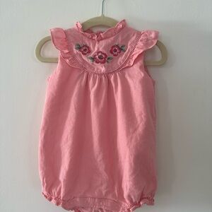 Pink Baby Romper with Floral Embroidery
